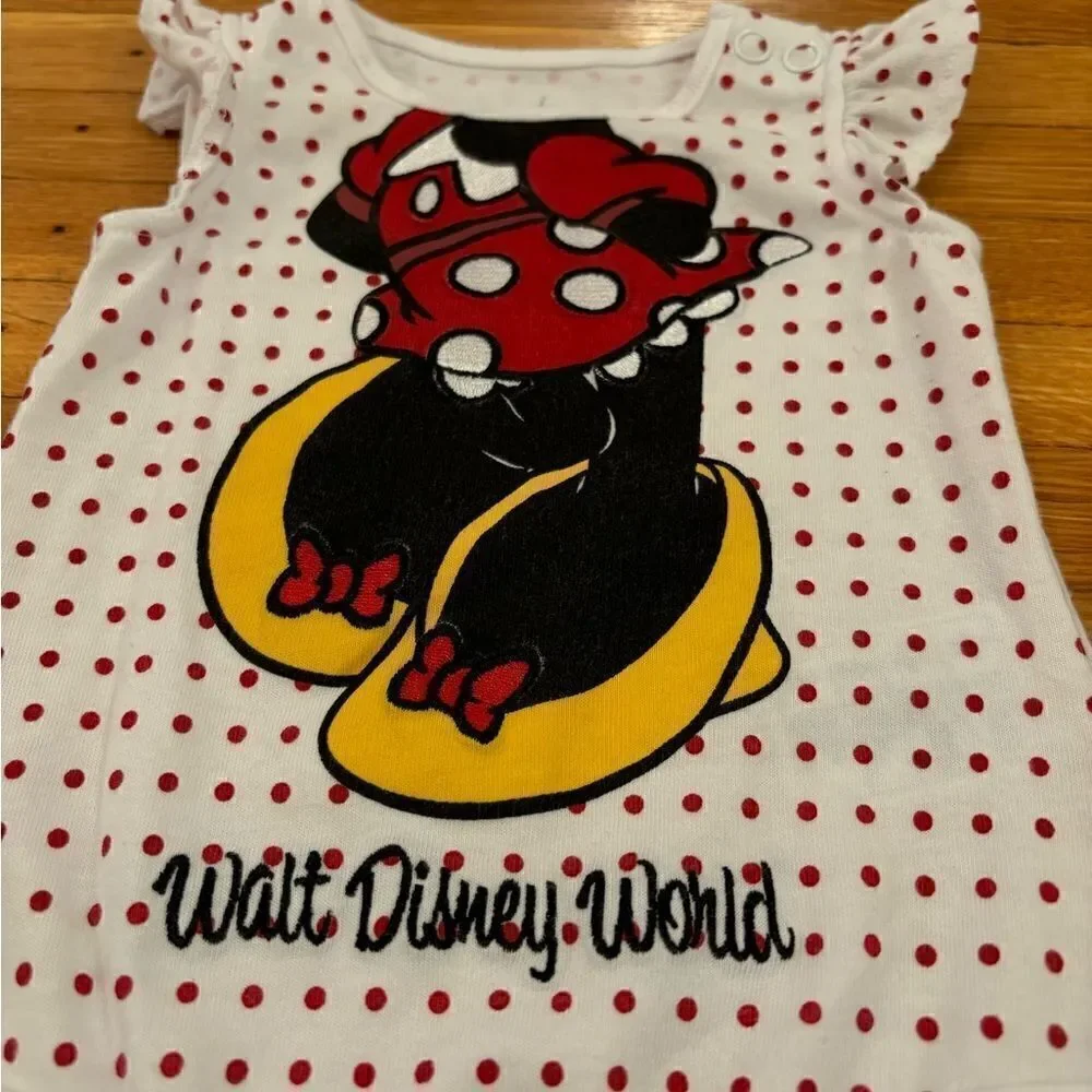 Disney Parks Minnie Mouse white/red polka dot embroidered body onesie